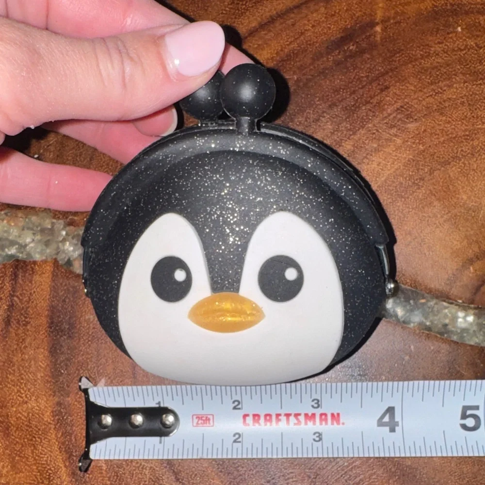Cute Black Glittery Rubber Penguin Coin Purse 3.5” - Picture 5 of 8